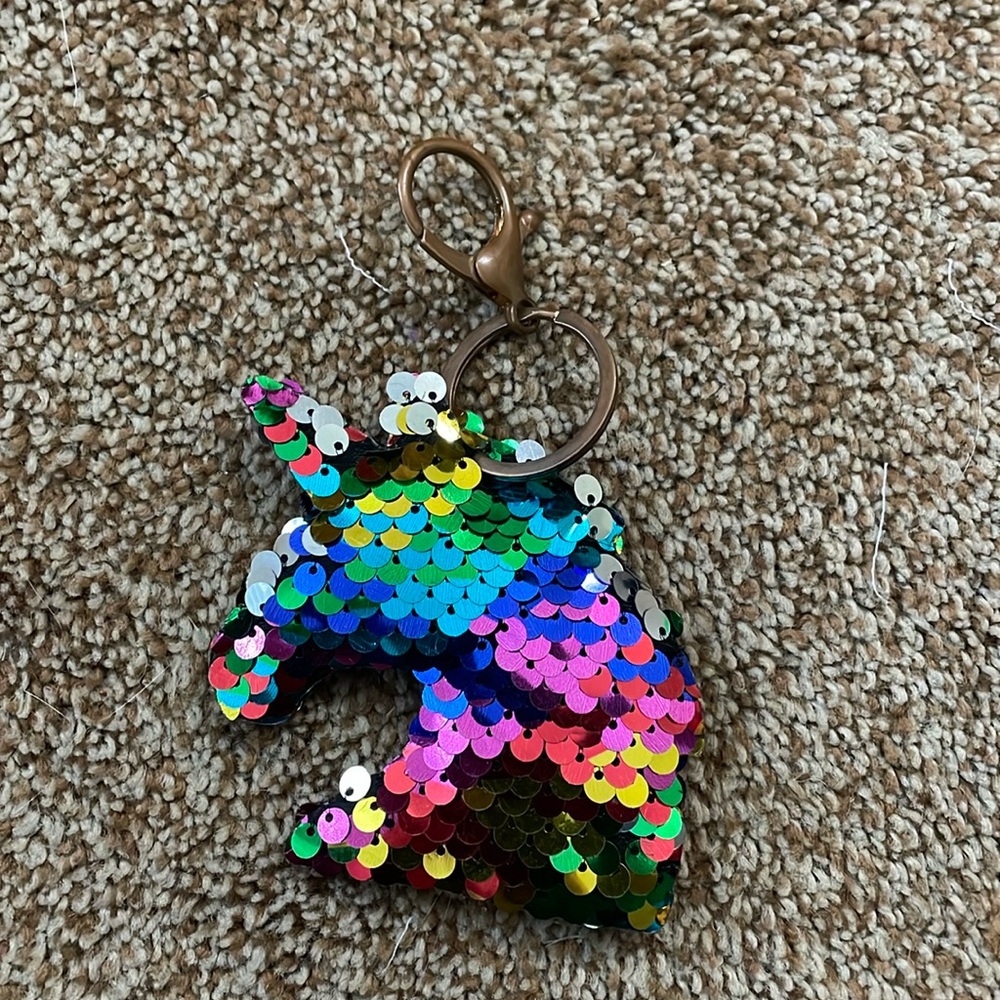 Unicorn reversible sequin backpack clip keychain